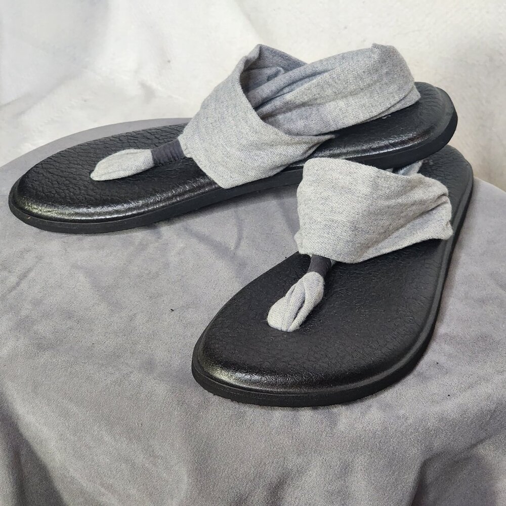 Sanuk Grey Black Ella Slip On Cushion Insole Stretch Fabric Yoga Sling Sandal 7